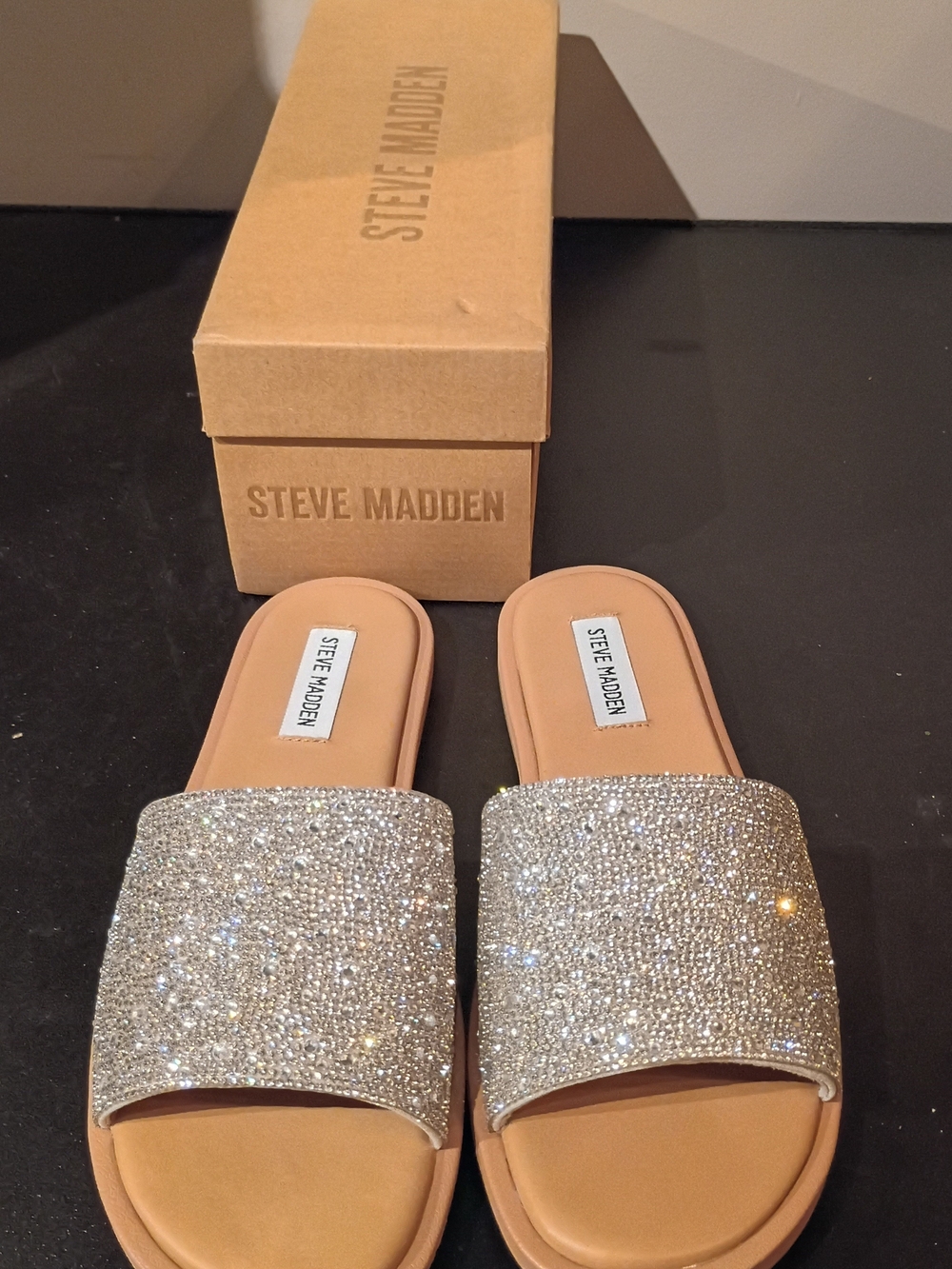 Steve Madden Silver Crystal Embellished Slide Sandals - Picture 4 of 5